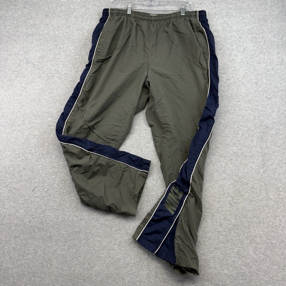 Vintage 2000s‎ Army Gray Green Navy Striped Fleece Lined Baggy Nike Track Pants